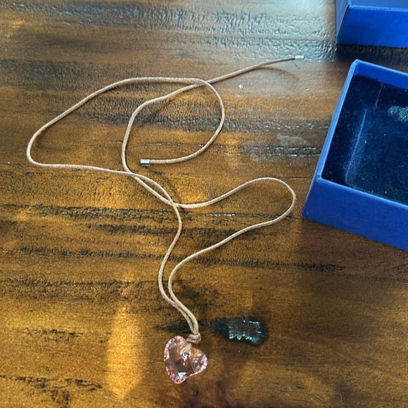 Swarovski Mini Heart Pendant Rosaline  pink crystal and  material in cord NWOT - Picture 3 of 6